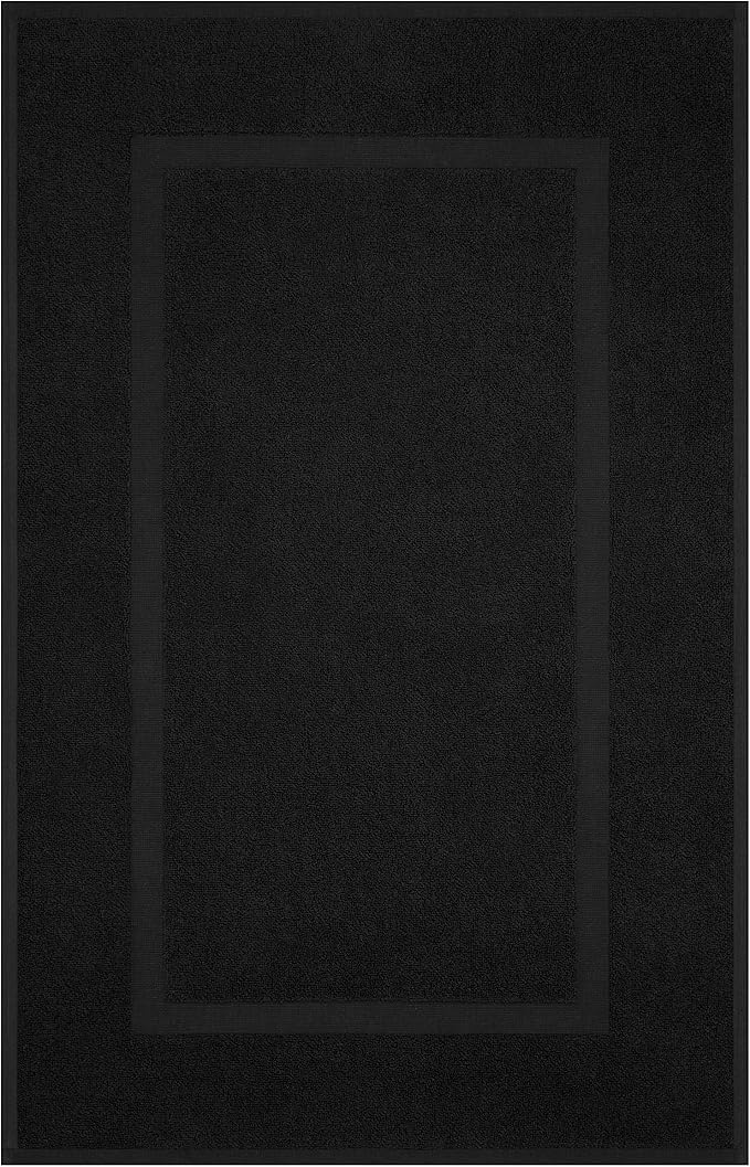 Cotton Paradise 100% Cotton Bath Mats for Bathroom Floor Set of 2 Pack, 20x34 Soft Absorbent Washable Quick Dry Tub Bathmat, Black Towel Bath Mat