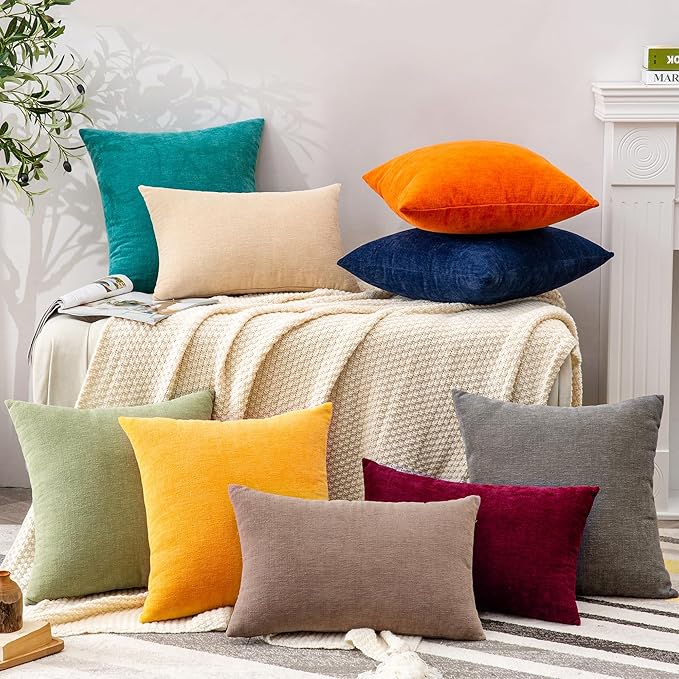 GAWAMAY Decorative Rectangle Throw Pillow Covers 12"x20" Inch Set of 2, Soft Chenille Fall Lumbar Support Pillow Cases for Living Room Bedroom Sofa Couch Cushion Cover Beige 30x50cm (No Inserts)