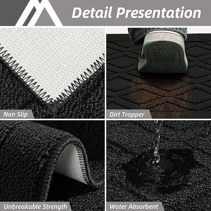 COSY HOMEER 48x20 Inch/30X20 Inch Kitchen Rug Mats Made of 100% Polypropylene 2 Pieces Soft Kitchen Mat Specialized in Anti Slippery and Machine Washable,Black