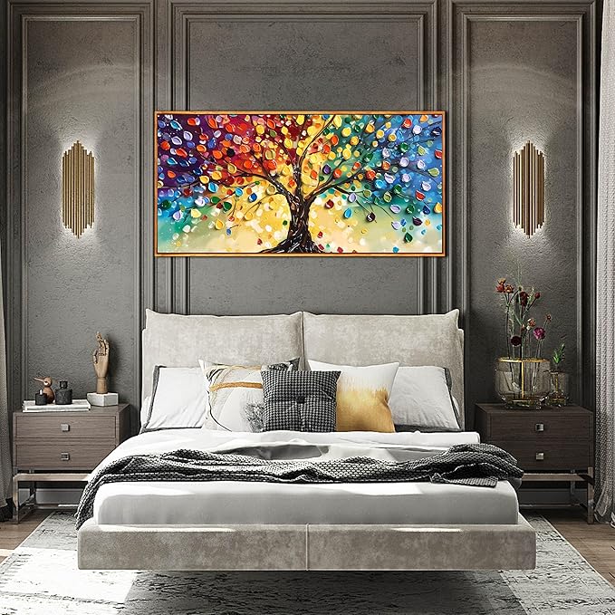 ZHAOSHOP Tree Wall Pictures for Living Room - Colorful Canvas Wall Art for Office - Wooden Framed Ready to Hang Size 24" x 48"