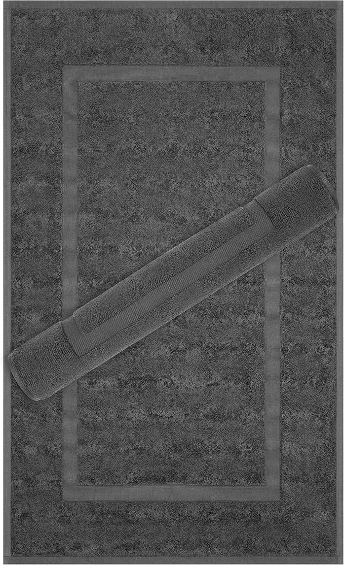 Cotton Paradise 100% Cotton Bath Mats for Bathroom Floor Set of 2 Pack, 20x34 Soft Absorbent Washable Quick Dry Tub Bathmat, Dark Gray Towel Bath Mat