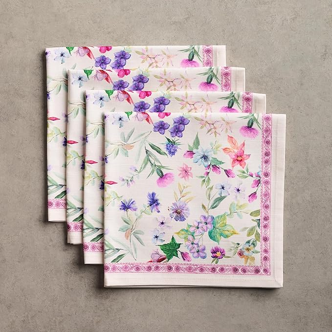 Maison d' Hermine Cloth Napkins Set of 4 100% Cotton Everyday Reusable Square Napkins Cloth Washable, Dinner, Party, Wedding, Restaurant, Spring/Summer (Chardon, 20" x 20")
