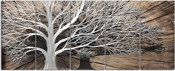 Yihui Arts Tree of Life Metal Wall Art Set - Handcrafted 3D Aluminum Sculpture, Silver Couples Artwork for Home Decor - Perfect Living Room, Bedroom, or Office Accent