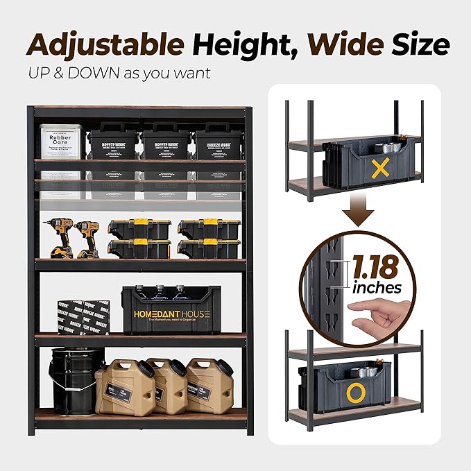 HOMEDANT House 48" Wide Boltless Heavy Duty Garage Storage Shelving Adjustable 5-Tier Metal Shelves Laminated Organization Shelf Industrial Utility Rack for Pantry Warehouse Office Store 10Pack