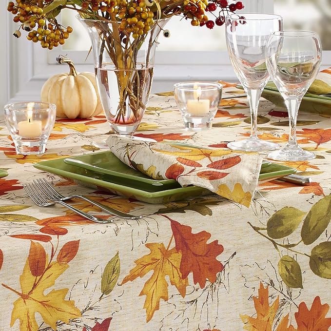 Elrene Home Fashions Autumn Leaves Printed Fall Cloth Dinner Napkins, 17" x 17", Set of 8