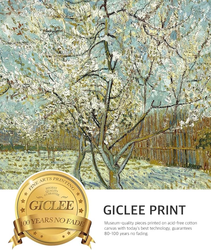 DECORARTS - Triptych (Orchard in Blossom, The pink peach tree, Peach Trees in Blossom), Vincent Van Gogh Art Reproduction. Giclee Canvas Prints Wall Art for Home Decor 24x30, 3pcs/set