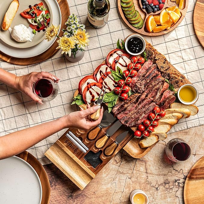 SMIRLY Charcuterie Boards Set - Large Bamboo Cheese Board Set - House Warming Gifts New Home, Wedding Gift for Couple, Bridal Shower Gift, Birthday Gifts for Women