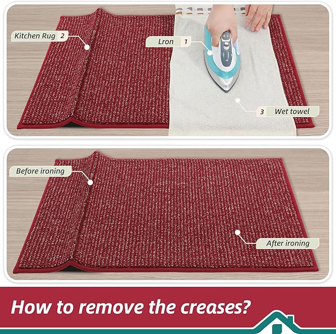 BEQHAUSE Kitchen Rugs and Mats 2PCS, Non-Slip Kitchen Mats for Floor, Absorbent and Stain Resistant Kitchen Runner, Machine Washable Rugs for Kitchen, Laundry & Sink, 24"x36"+24"x60", Red