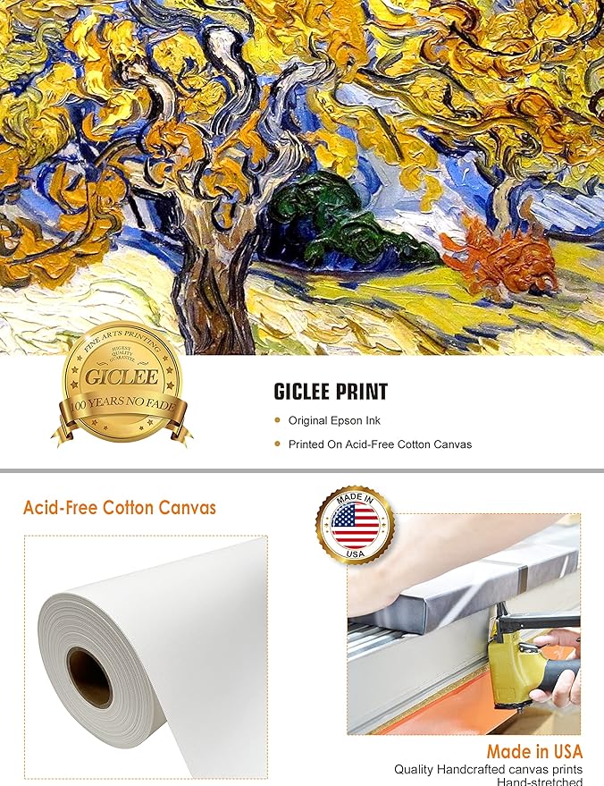 DECORARTS - The Mulberry Tree, Vincent Van Gogh Art Reproduction. Giclee Canvas Prints Wall Art for Home Decor 30x24