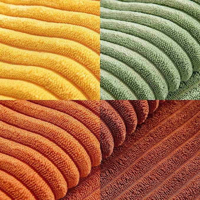 MIULEE Fall Burnt Orange Green Throw Pillow Covers 16x16 Inch 4 Packs Soft Boho Decorative Color-Clash Pillow Cases Modern Farmhouse Cushion Cases for Couch Sofa Bed Corduroy Striped Home Decor