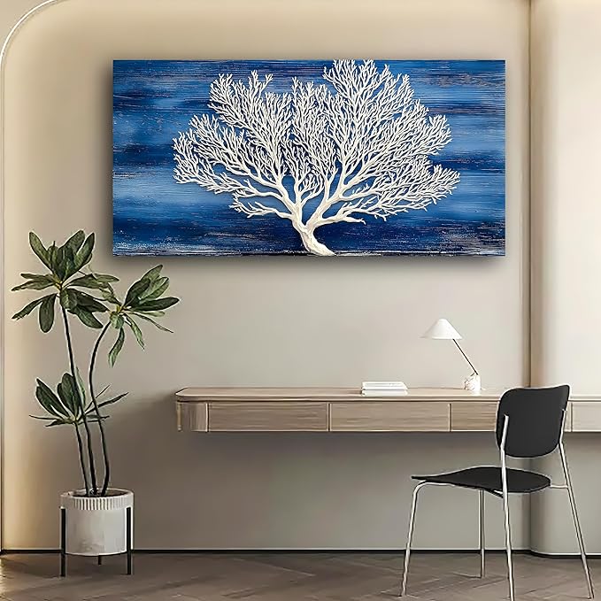 Abstract Wall Art Canvas Print White Tree Trunk Painting Bathroom Decor Paintings Modern Style Living Room Bedroom Office Home Kitchen Decor Nature Landscape Artwork Wooden Frame 20x40 Inches