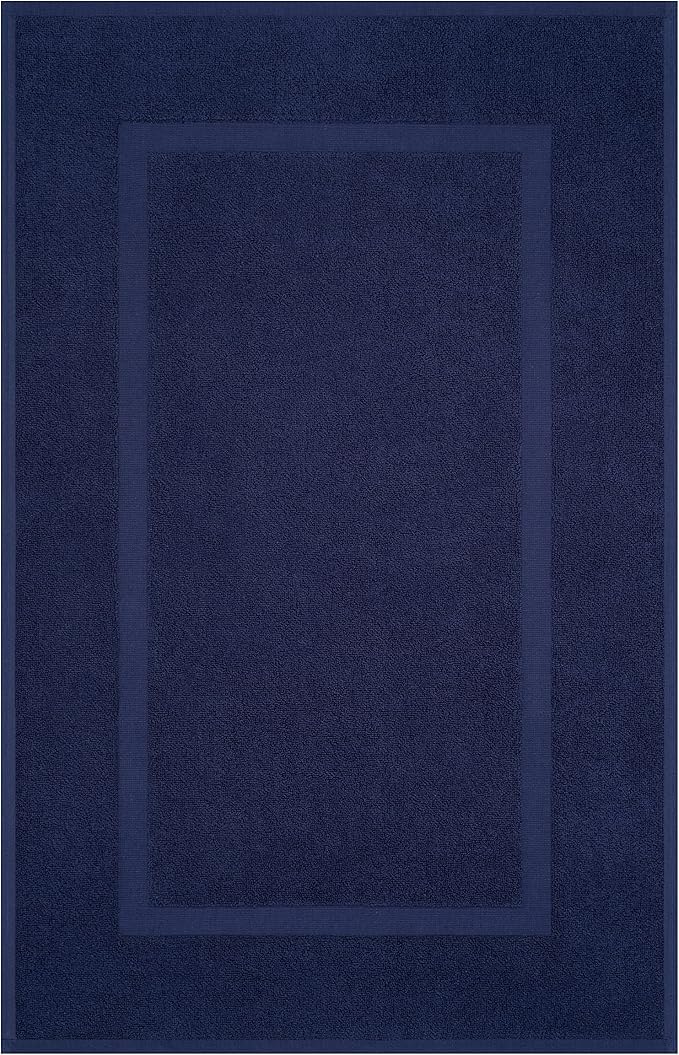 Cotton Paradise 100% Cotton Bath Mats for Bathroom Floor Set of 2 Pack, 20x34 Soft Absorbent Washable Quick Dry Tub Bathmat, Navy Blue Towel Bath Mat