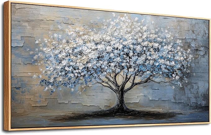 ERQINHUA Wall Art For Living Room Large Wall Decor Art For Office Abstract Pictures Blue Grey Tree Restaurant Wall Painting Framed Canvas Printing Art Bedroom Home Decoration Wood Framed 20"X40"
