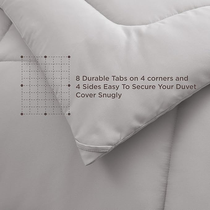 Bedsure Comforter Duvet Insert - Quilted Comforters Twin XL Size, All Season Duvet, GentleSoft Down Alternative Bedding, with 8 Tabs, Gifts for Women/Men, Light Grey, Twin XL 92 x 68 Inches