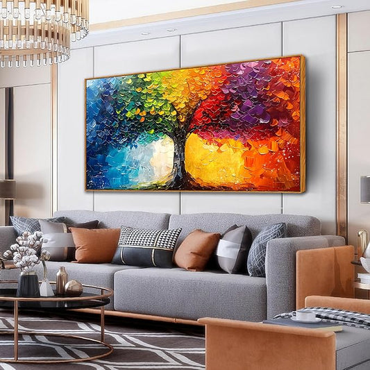 ZHAOSHOP Tree Canvas Wall Art for Bedroom - Colorful Paintings for Wall with Wooden Frames Ready to Hang Size 29" x 59"