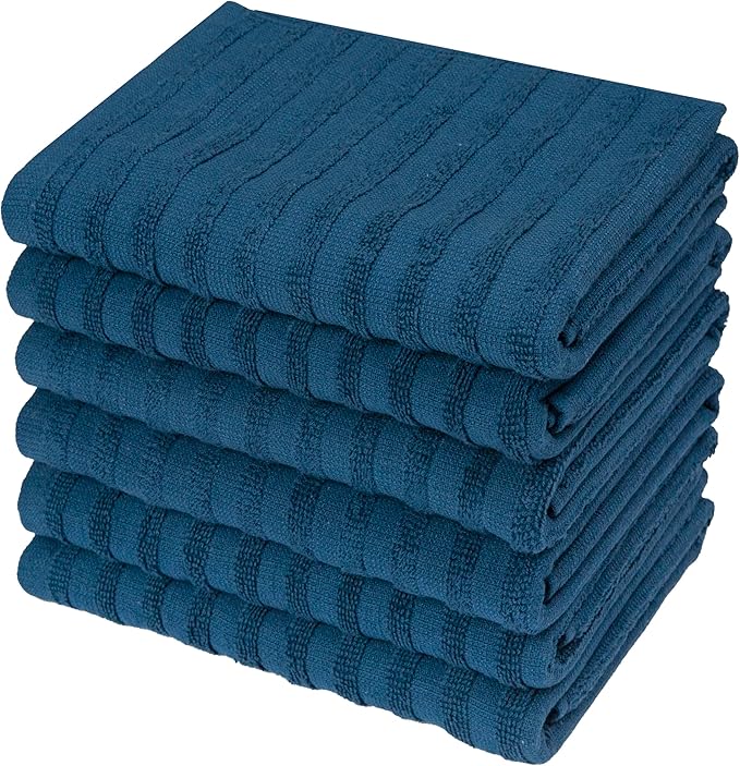 Premium Kitchen Towels (20”x 28”, 6 Pack) | Large Solid Cotton Hand Towels | 400 GSM | Highly Absorbent Dish Cloths with Hanging Loop | Blue