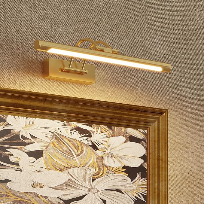 Picture Frame Light,16.14 inch Wireless Picture Lights Rechargeable for Wall with Remote,5000mAh 3CCT Dimmable and Timer Remote Art Lighting for Paintings for Pictures Display,Gold