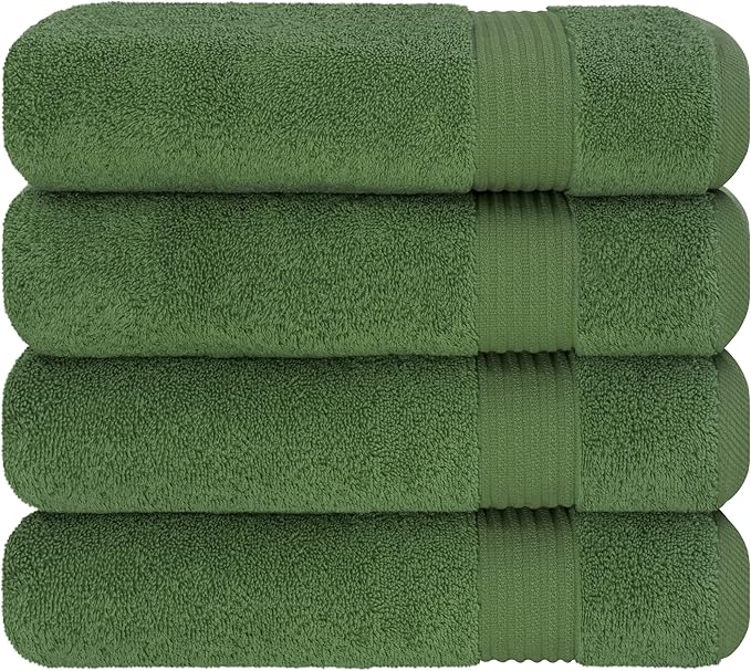 Cotton Paradise 4 Piece Turkish Bath Towels for Bathroom, Extra Large Soft Plush Towels Bathroom Set, Sage Green