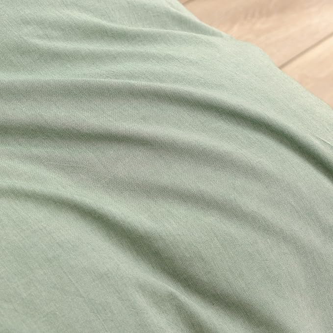 BESTOUCH Duvet Cover Set 100% Washed Cotton Linen Feel Super Soft Comfortable Chic Lightweight 3 PCs Home Bedding Set Solid Green Full/Double