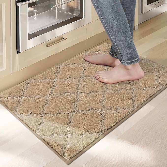 COSY HOMEER Kitchen Rugs Washable Non Slip Kitchen Mats for Floor Absorbent Kitchen Carpet 20" x 32" Soft Rugs for Kitchen,Sink Mat,Entrance,Area Rugs,Beige