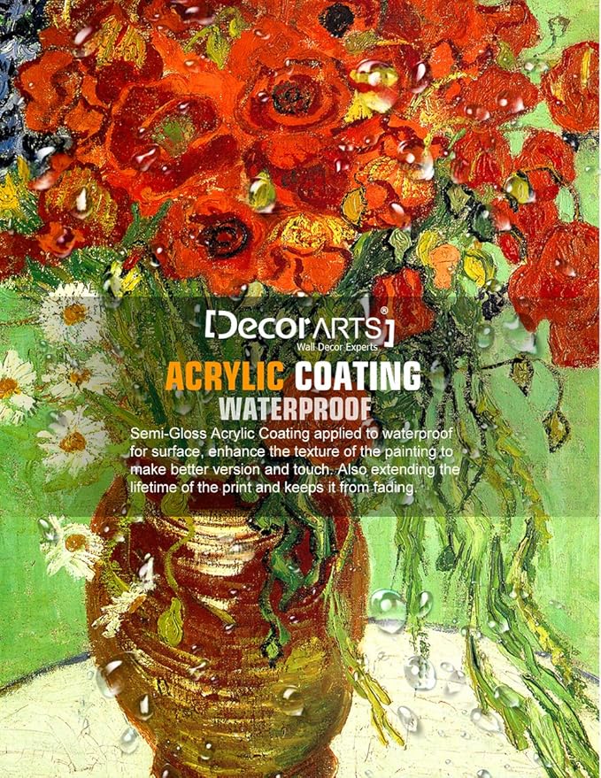 DECORARTS - Red Poppies and Daisies, Vincent Van Gogh Art Reproduction. Giclee Canvas Prints Wall Art for Home Decor 20x16