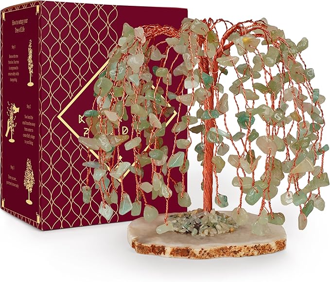 Green Aventurine Healing Crystal Tree of Life, Home and Office Desk Decor, Feng Shui Bonsai Trees for Postive Energy, Money, Good Luck, Christmas Decor, Spiritual Birthday Gifts for Women, Mom