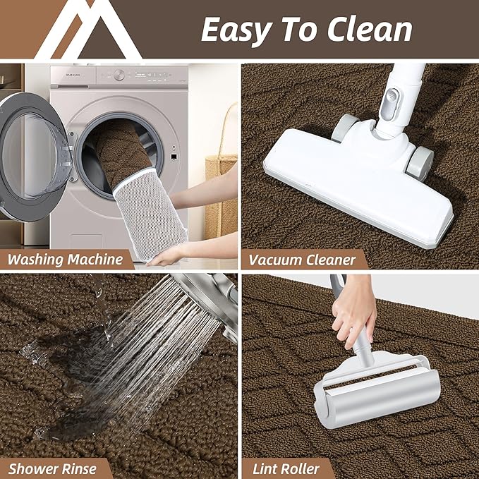 COSY HOMEER 48x20 Inch/30X20 Inch Kitchen Rug Mats Made of 100% Polypropylene 2 Pieces Soft Kitchen Mat Specialized in Anti Slippery and Machine Washable,Brown