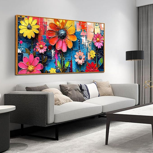 ZHAOSHOP Flowers Wall Paintings Office - Colorful Artwork Framed for Wall Living Room - Teenage Girls Wall Art for Bedroom Size 24" x 48"