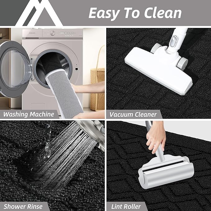 COSY HOMEER 60x24Inch/36X24Inch Kitchen Rugs Sets Non-Slip Washable Kitchen Mats for Floor Polypropylene Absorbent Kitchen Runner for Kitchen Sink Hallway Entryway(Black)