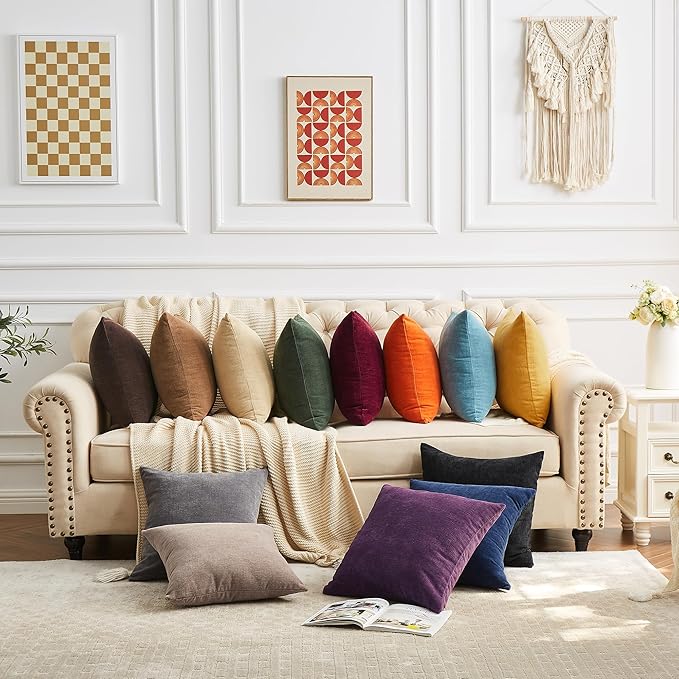 GAWAMAY Decorative Square Throw Pillow Covers 18x18 Inch Set of 4, Super Soft Chenille Pillows Cover Fall Pillowcase for Living Room Bedroom Sofa Couch Cushion Cover Coffee 45x45cm (No Insert)