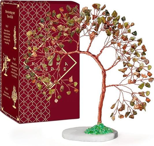 Unakite Healing Crystal Tree of Life for Home and Office Decor, Positive Energy, Wealth, Good Luck, Reiki Healing Crystals and Stones, Handmade Feng Shui Decoration, Birthday Gifts for Women, Mom