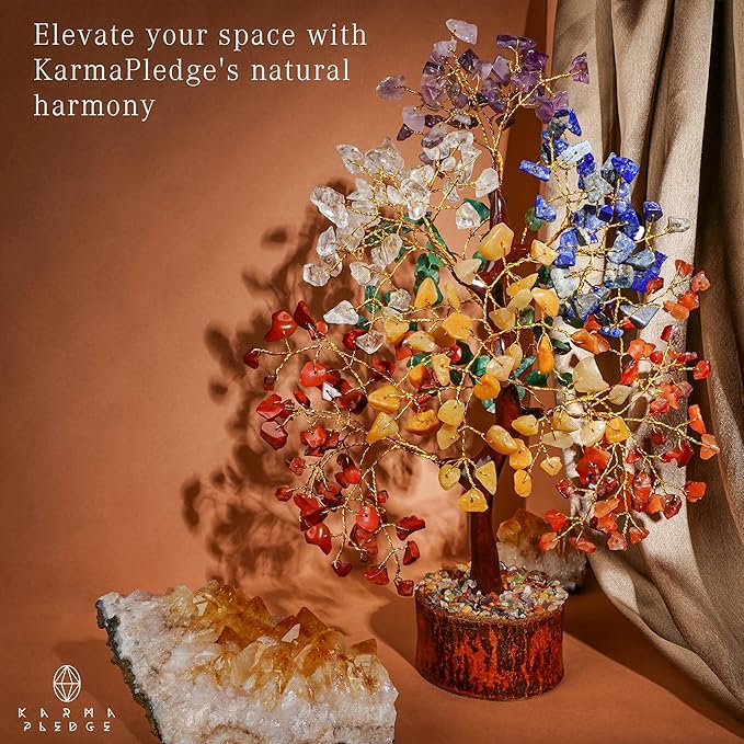 Crystal Tree of Life 7 Chakra Healing Crystal Trees for Home Decor, Office Desk Decor, Boho Decor, Handmade Bonsai Trees for Positive Energy, Money, Good Luck Birthday Gifts for Women, Mom