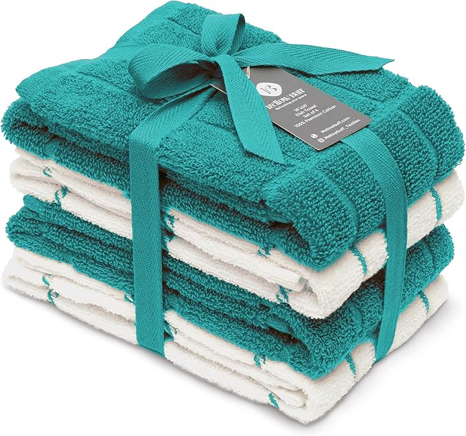 100% Cotton Terry Dish Cloth & Dish Towel (Teal, Dish Towel - 4 Pack)