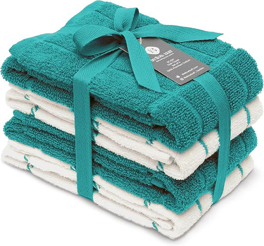 100% Cotton Terry Dish Cloth & Dish Towel (Teal, Dish Towel - 4 Pack)