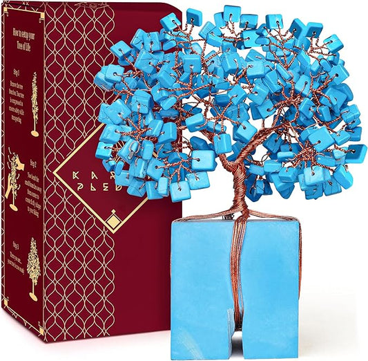 Crystal Treesof Life Feng Shui Décor for Home and Office, Turquoise Chakra Healing Crystal Handmade Tree for Positive Energy, Money, Good Luck, Christmas Décor, Birthday Gifts for Women