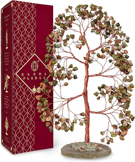 Crystal Trees for Home and Office Decoration, Unakite Chakra Healing Crystals Feng Shui Handmade Trees for Positive Energy, Money, Good Luck, Christmas Decor, Birthday Gifts for Women, Mom