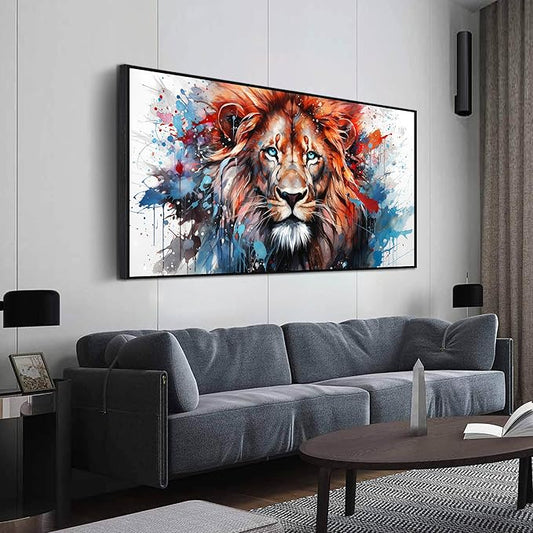 ZHAOSHOP Lion Art Wall Decor for Living Room - Colorful Modern Wall Art for Office - Black Framed Wall Art for Bedroom Size 29" x 59"