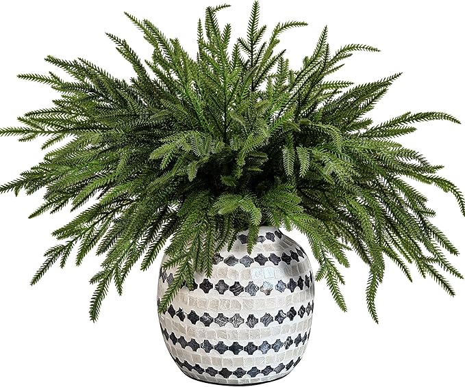 15 Pcs Christmas Norfolk Pine Branches, 19" Extra Length Fake Greenery Norfolk Pine Stems Sprigs, Artificial Xmas Branches Plants Pines Needles for DIY Craft Garland Home Garden Decor