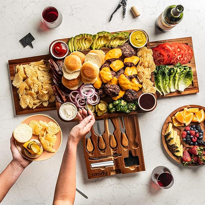 SMIRLY Charcuterie Boards Set - Large Bamboo Cheese Board Set - House Warming Gifts New Home, Wedding Gift for Couple, Bridal Shower Gift, Birthday Gifts for Women