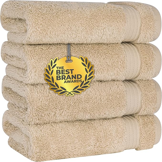Cotton Paradise Hand Towels for Bathroom, 100% Cotton Turkish 4 Piece Hand Towel Set, Soft Absorbent Face Towels, Beige Hand Towels