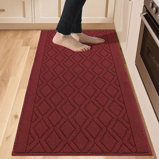COSY HOMEER-Kitchen-Rugs-Non-Slip-Washable 24"x60" Absorbent Kitchen Runner Rugs Polypropylene Kitchen Mats for Floor,Sink Mat,Hallway,Laundry,Red