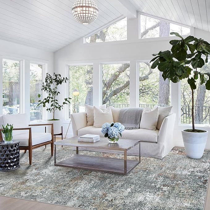10x14 Area Rugs for Living Room: Large Machine Washable Area Rug with Non Slip Backing Non Shedding Abstract Stain Resistant Carpet for Bedroom Dining Room Nursery Home Office - Gray