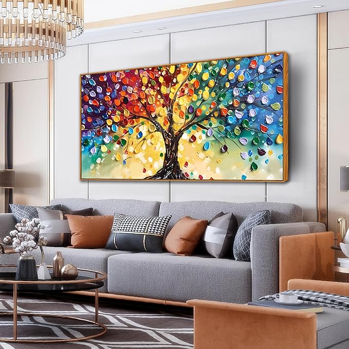 ZHAOSHOP Tree Pictures Wall Decor - Colorful Abstract Wall Art for Living Room - Large Picture Frames for Wall Ready to Hang Size 29" x 59"
