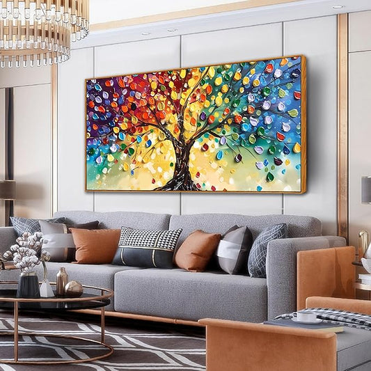 ZHAOSHOP Tree Pictures Wall Decor - Colorful Abstract Wall Art for Living Room - Large Picture Frames for Wall Ready to Hang Size 29" x 59"