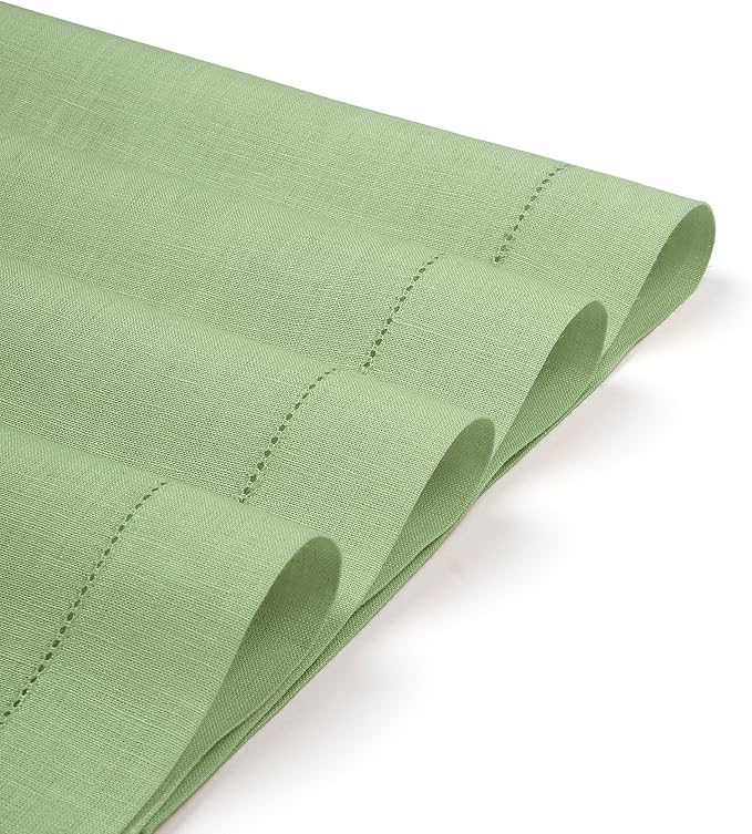 D'Moksha Homes Sage Green Linen Cloth Placemats Set of 4-100% Pure Linen Hemstitch Placemats 14 x 19 Inch - Classic Hemstitch Table Place Mats for Fall, Halloween - Handcrafted and Machine Washable