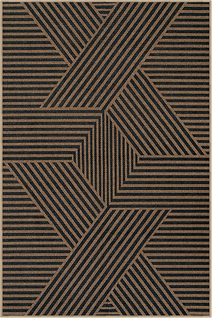 Lahome Modern Geometric Easy Jute Carpet, 6x9 Area Rugs for Living Room Outdoor Patio Washable Indoor Outdoor Dining Room Rug, Farmhouse Large Non Slip Carpet for Bedroom Backyard Office