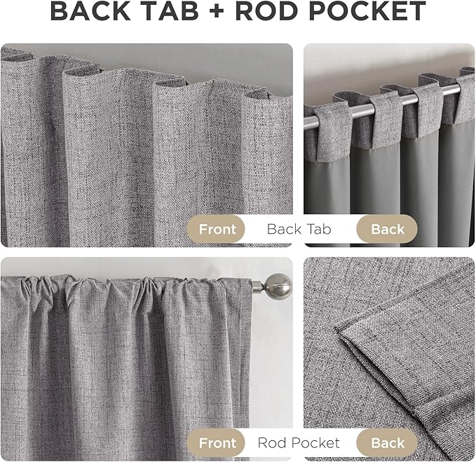 Joydeco Blackout Curtains for Bedroom - 120 Inch Long 100% Light Blocking 2 Panels Light Grey Drapes, Thermal Insulated Room Darkening Curtains, Linen Textured for Living Room, Rod Pocket & Back Tabs