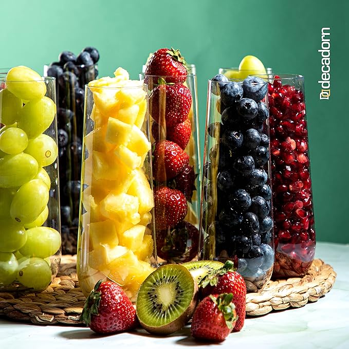 Clear Stemless Champagne Flutes Plastic 48 Pack - 9oz Plastic Champagne Glasses - Durable and Sturdy Mimosa Glasses For Parties - Shatterproof, Recyclable, BPA-Free, Smooth Rims.