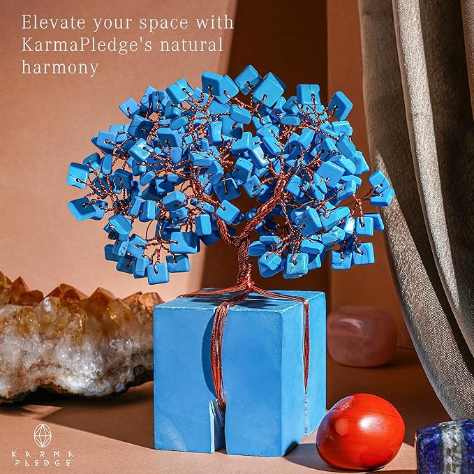 Crystal Treesof Life Feng Shui Décor for Home and Office, Turquoise Chakra Healing Crystal Handmade Tree for Positive Energy, Money, Good Luck, Christmas Décor, Birthday Gifts for Women