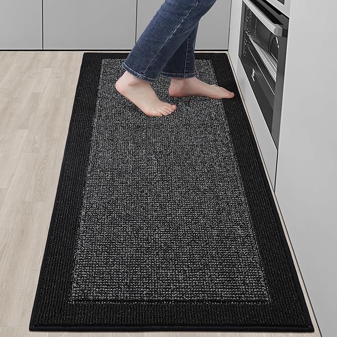 BEQHAUSE Kitchen Runner Rugs 24"x60", Kitchen Rugs Non-Slip Kitchen Mats for Floor, Absorbent and Stain Resistant Kitchen Mats, Machine Washable Rugs for Kitchen, Hallway, Laundry & Sink, Black